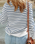 Hannah Striped Print Ribbed Trim Long Sleeve Top