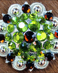 Hilason Green Brown Crystal 1-1/4In Berry Concho Rhinestone Tack Saddle