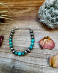 8 mm Sterling Silver Pearls bracelet with round turquoise