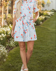 Stripe Floral Belted Mini Dress