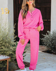 Vera Raw Edge Half Buttons Pullover and Jogger Pants Set