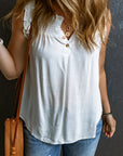 Savan Button Split Neck Ruffled Trim Tank Top