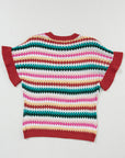 Stripe Ruffle Short Sleeve Sweater
