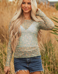 Amber Vintage Floral Mesh Long Sleeve Top