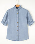 Aya Ruffle Short Puff Sleeve Summer Chambray Top