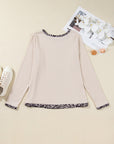 Plus Size Leopard Contrast Trim Ribbed Knit Top