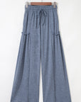Solid Frilled Leg Drawstring Elastic Waist Pants
