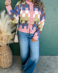 Checker Button Front Cardigan