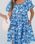 Azalea Floral Puff Sleeve Babydoll Mini Dress