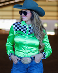 LIME FINISH LINE SATIN PERFORMANCE RODEO SHIRT