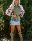 Bailey Patchwork Long Sleeve Ribbed Blouse
