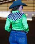 LIME FINISH LINE SATIN PERFORMANCE RODEO SHIRT