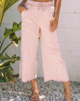 Gabriella Mineral Washed Terry Knit Cropped Wide Leg Pants