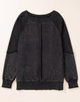 Solid Waffle Knit Patchwork Raglan Sleeve Sweatshirt