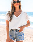 Novah Lace Crochet Textured Button Back Top
