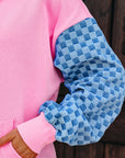 Checker Patchwork Kangaroo Pocket Half-Zip Hoodie