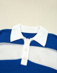 Genevieve Stripe Collar Eyelet Crochet Knitted Sweater