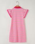 Stripe Contrast Collared V-Neck Dress