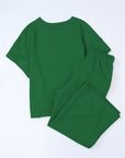 Solid Textured T-Shirt and Drawstring Pants Set