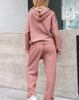 Solid Corduroy Lace Hoodie and Pants Set