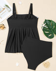 Solid Ricrac Trim Flared Tankini Top Set