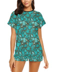All Turquoise Women's Top and Shorts Pajama Set