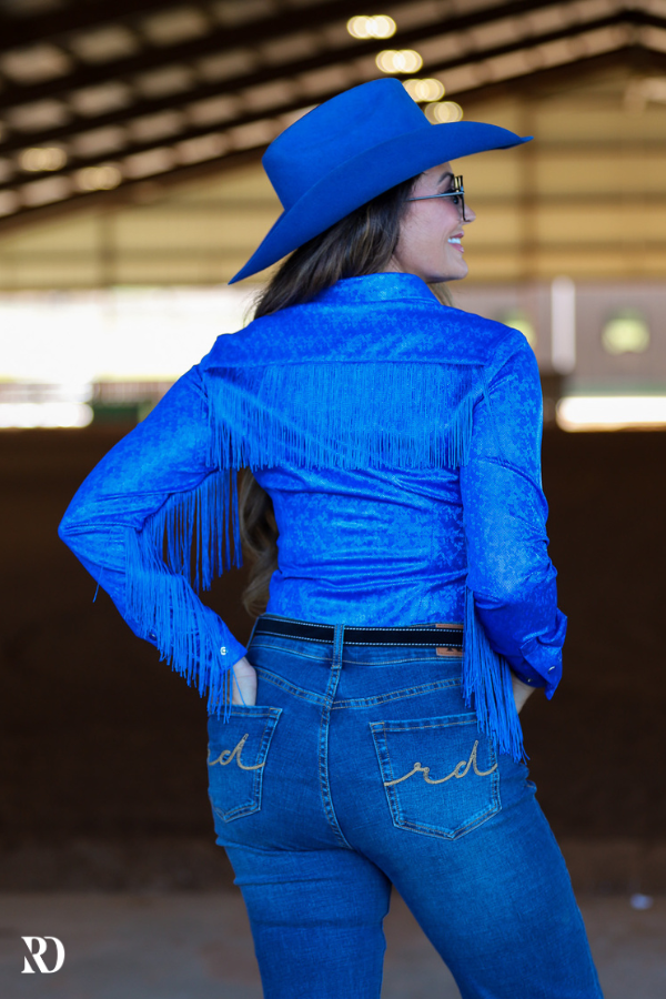 ROYAL SPARKLE & FRINGE PERFORMANCE RODEO SHIRT
