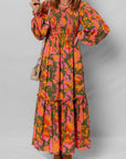 Floral Puff Sleeve Smocked Ruffle Maxi Dress