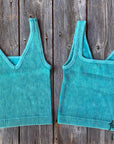 Teal Ribbed Crop Tank with Reversible Neckline