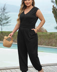 Novalee Plus Smocked High Waist Sleeveless V Neck Jumpsuit
