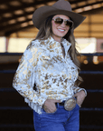 GOLD GILDED VELVET WITH FRINGE PERFORMANCE RODEO SHIRT