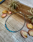 Lapis & Turquoise Heishi Choker – 14" Sterling Silver Beads