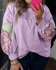 Phalaenopsis Flower Patch Colorblock Plus Size Pullover Top