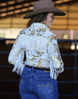 GOLD GILDED VELVET WITH FRINGE PERFORMANCE RODEO SHIRT