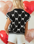 Amina Preppy Bow Zipped Collar Sweater