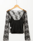 Lace Mesh Sheer Long Sleeve Blouse