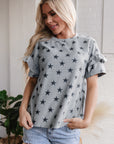 Joelle Star Ruffled Sleeve Crew Neck Top