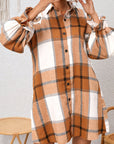 Elise Plaid Pattern Collared Neck Ruffled Sleeve Shirt Dress