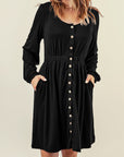 Julianna Button Up High Waist Long Sleeve Dress