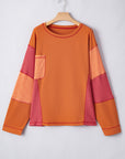 Plus Size Textured Knit Patchwork Chest Pocket Top