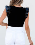 Leatherette Patchwork Ruffle Sleeve Bodysuit