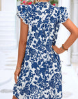 Rayna Floral Ruffled Cap Sleeve Tied Neck Mini Dress
