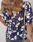 Abstract Frilled Puff Sleeve Blouse
