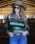 OLIVE SIERRA SATIN PERFORMANCE RODEO SHIRT