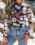 Floral Mesh Mock Neck Top