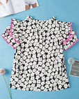 Capri Floral Ric Rac Ruffle Sleeve Blouse