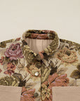Floral Waffle Knit Patchwork Chest Pocket Buttoned Jacket