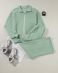 Solid Zip-Up Jacket and Drawstring Pants Set