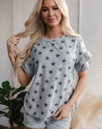 Joelle Star Ruffled Sleeve Crew Neck Top