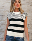 Irene Striped O Neck Sweater Vest